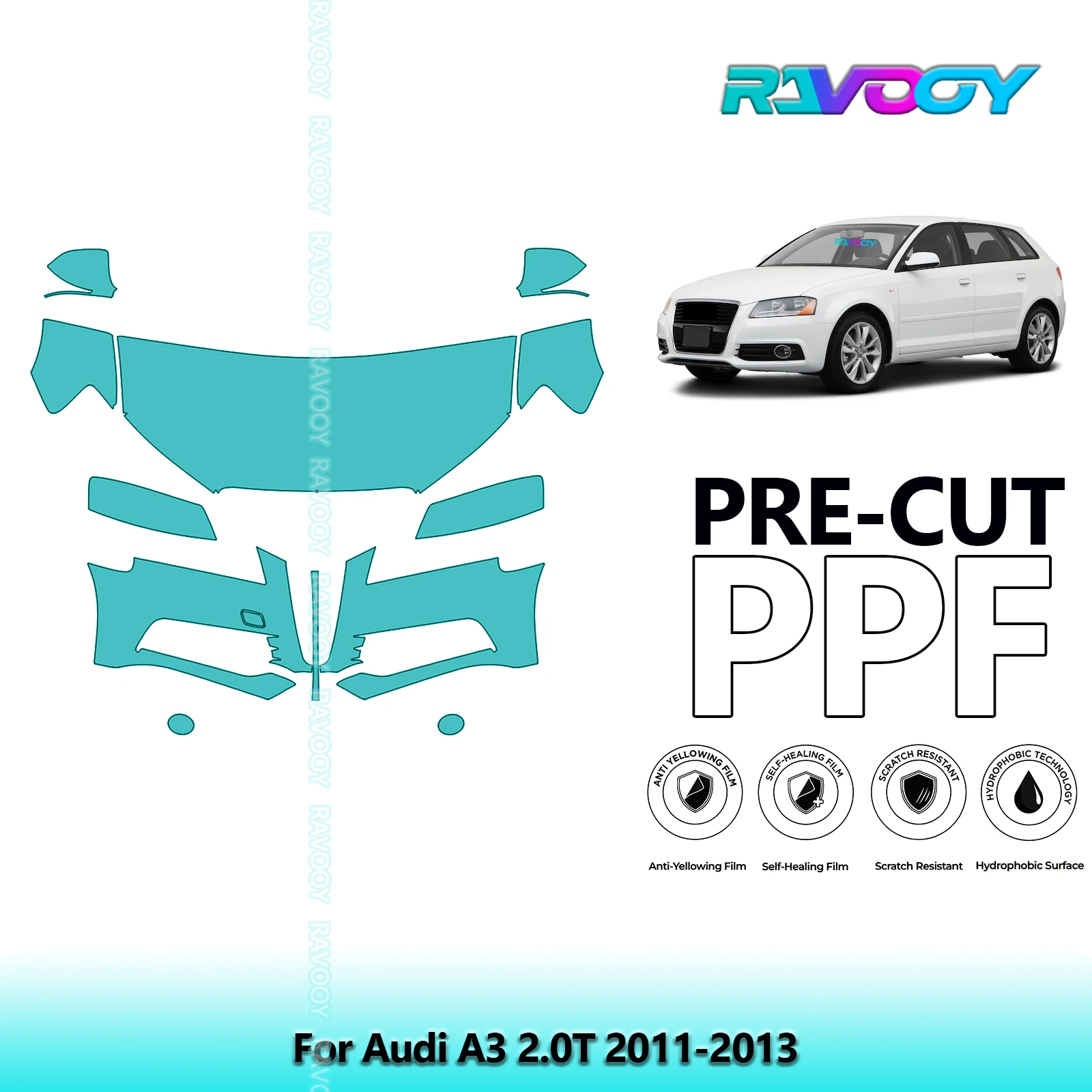 Kit delantero de coche, sujetador transparente, película protectora de pintura PPF precortada para Audi A3 2,0 T 2011-2013