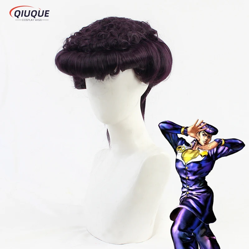 

Higashikata Josuke Cosplay Wig Anime Dark Purple Short Heat Resistant Synthetic Hair Halloween Party Wigs + Free Wig Cap