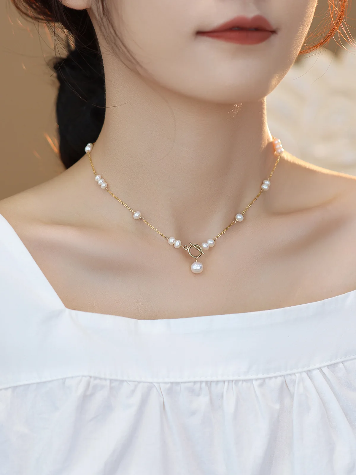 100 % natürliche Süßwasserperle, 14 Karat Gold gefüllt, trendige weibliche kurze Halsband-Kette, Halskette, verblasst nie, Geburtstagsgeschenke – Detail 6