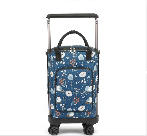 Carrito de compras de comestibles para mujer con rueda giratoria, bolsa aislante para compras con ruedas, bolsa ligera para carrito de compras de supermercado