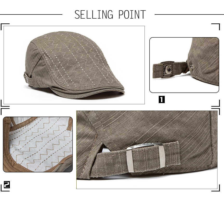 Vintage Newsboy-Mütze für Herren, lässige Schirmmütze, Sommermode, Baumwoll-Flatcap für Herren, Original Marken-Baskenmütze, verstellbar – Detail 2