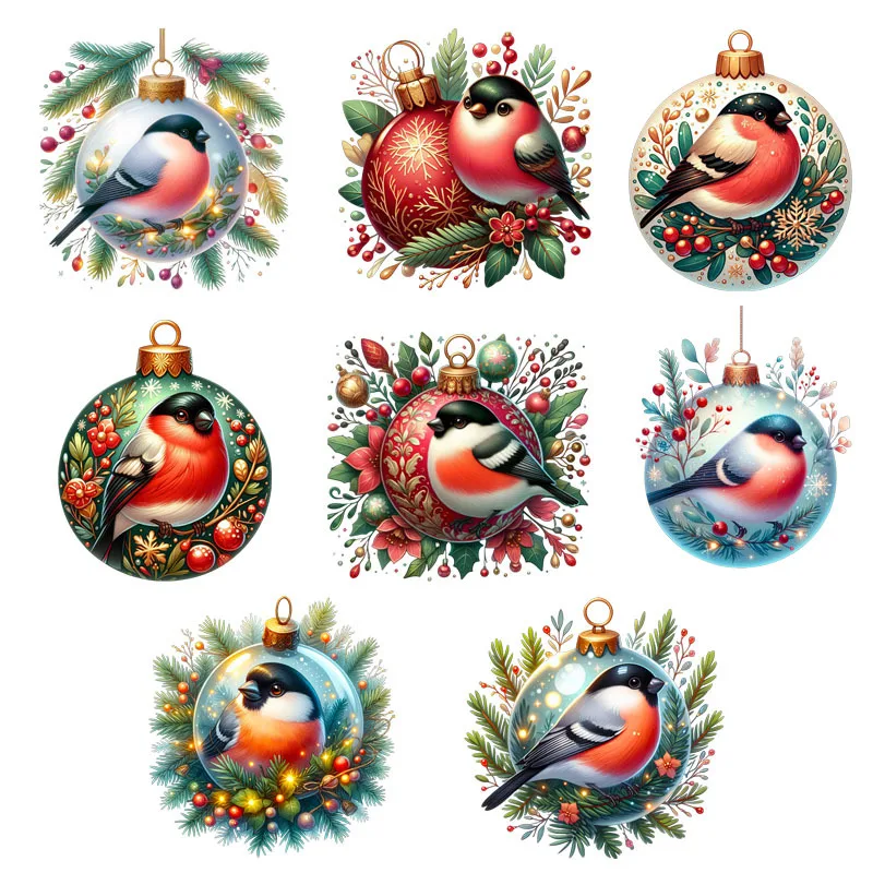 Gilded Christmas birds Heat Transfer On Clothes Iron on transfer dtf transfers ready to press Childrens clothing Iron On Patch