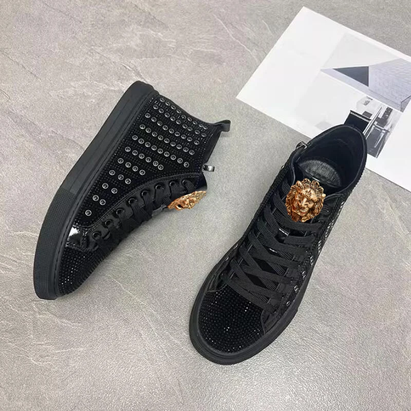 Men Fashion Casual Ankle Boots Spring Autumn Rivets Luxury Brand High Top Sneakers Male High Top Punk Style Shoes A7