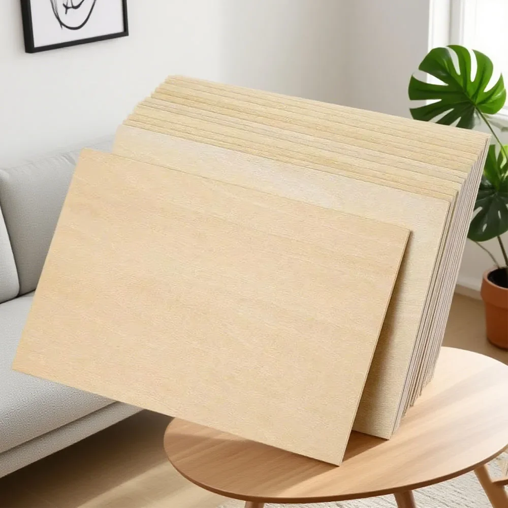 15 Piezas de Madera Plana para Manualidades, Madera Natural de Abedul para Dibujar y Pintar, Láminas de Madera de Tilo, Tablero de Madera sin Acabado, Contrachapado Delgado