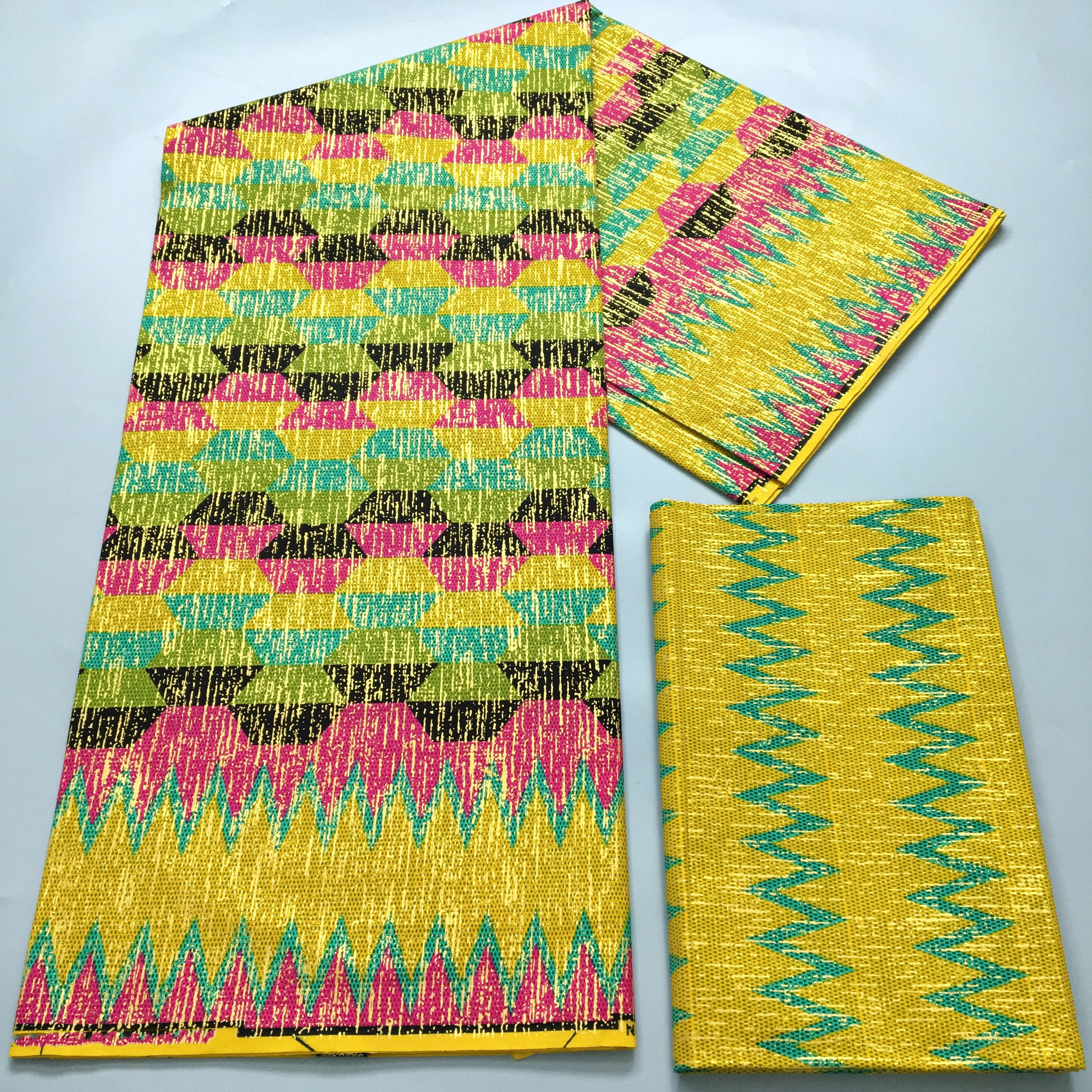 4+2Yards Ankara African Gold Fabric 100% Cotton Nigeria Ghana Pagne Soft Kente Style wax Fabric For Women Cloth Sewing Materials