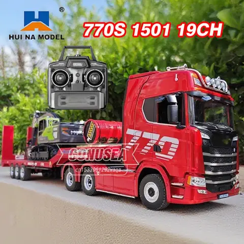 Huina 770s rc caminhão reboque trator 1/18 1501 carro de controle remoto 19 ch máquina elétrica carros engenharia brinquedos controlados por rádio