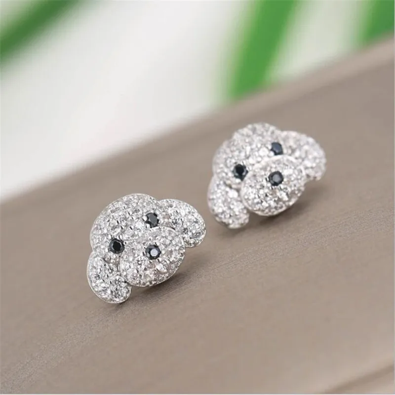 Cute Lovely Puppy Small Stud Earrings For Lady Girls Shiny Crystal Paved Tiny Animal Dog Head Minimal Earring Piercing Jewelry