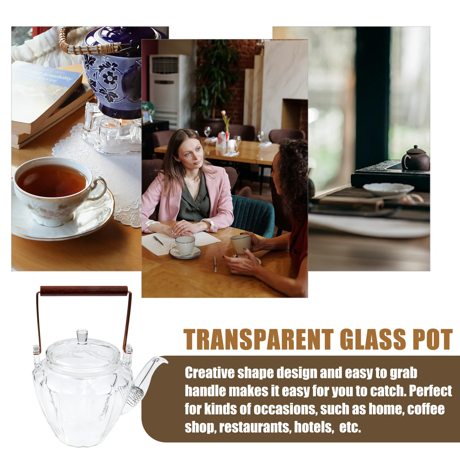 

Diamond Texture Chinese Style Glass Teapot Delicate Tea Kettle Household Water Kettle Easy Clean for Home Restaurant Office Tea