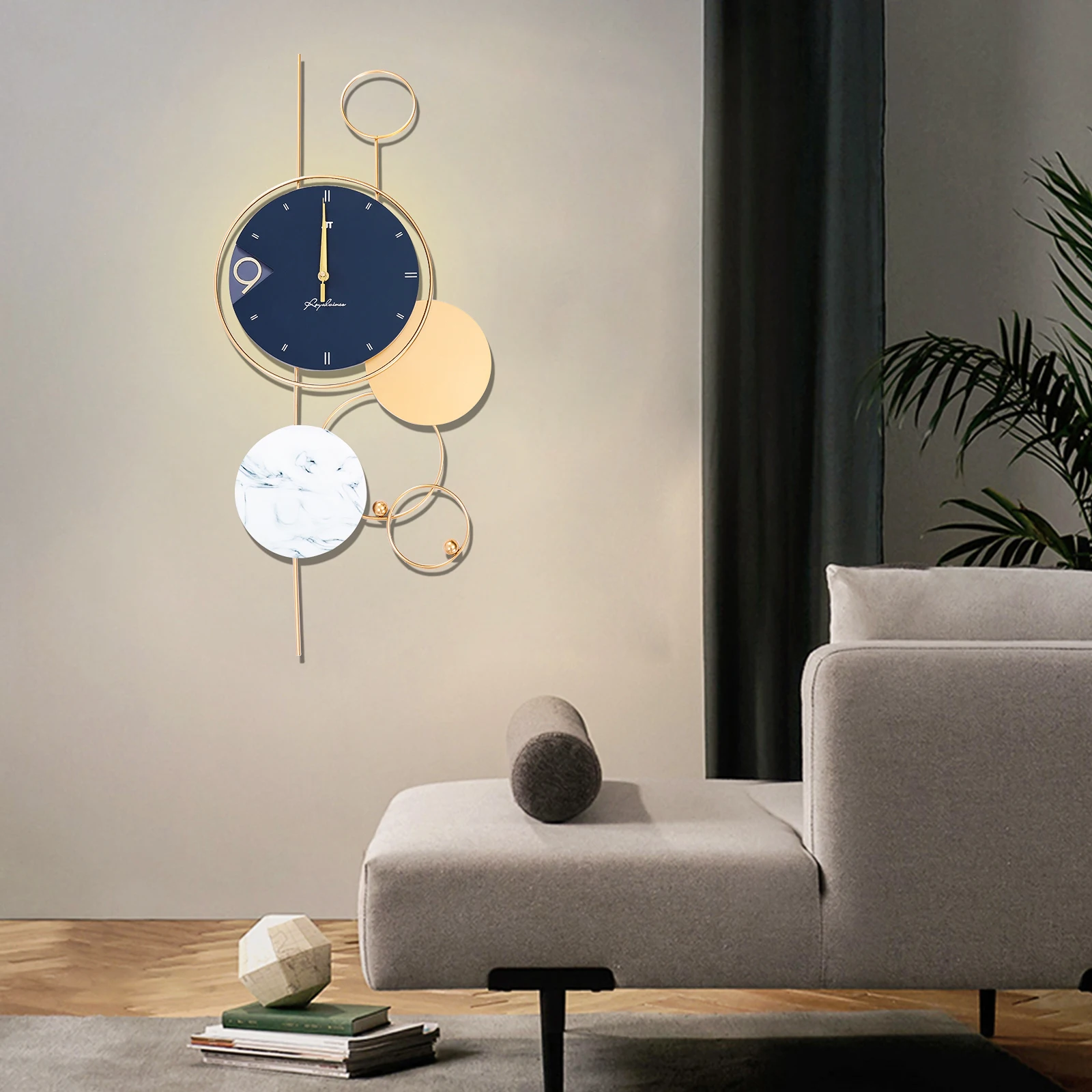 Modern Metal Gold Big Wall Clock 3D Home Decor Farmhouse Battery Operated Silent Non-ticking  For Kitchen Bedroom Office Hallway