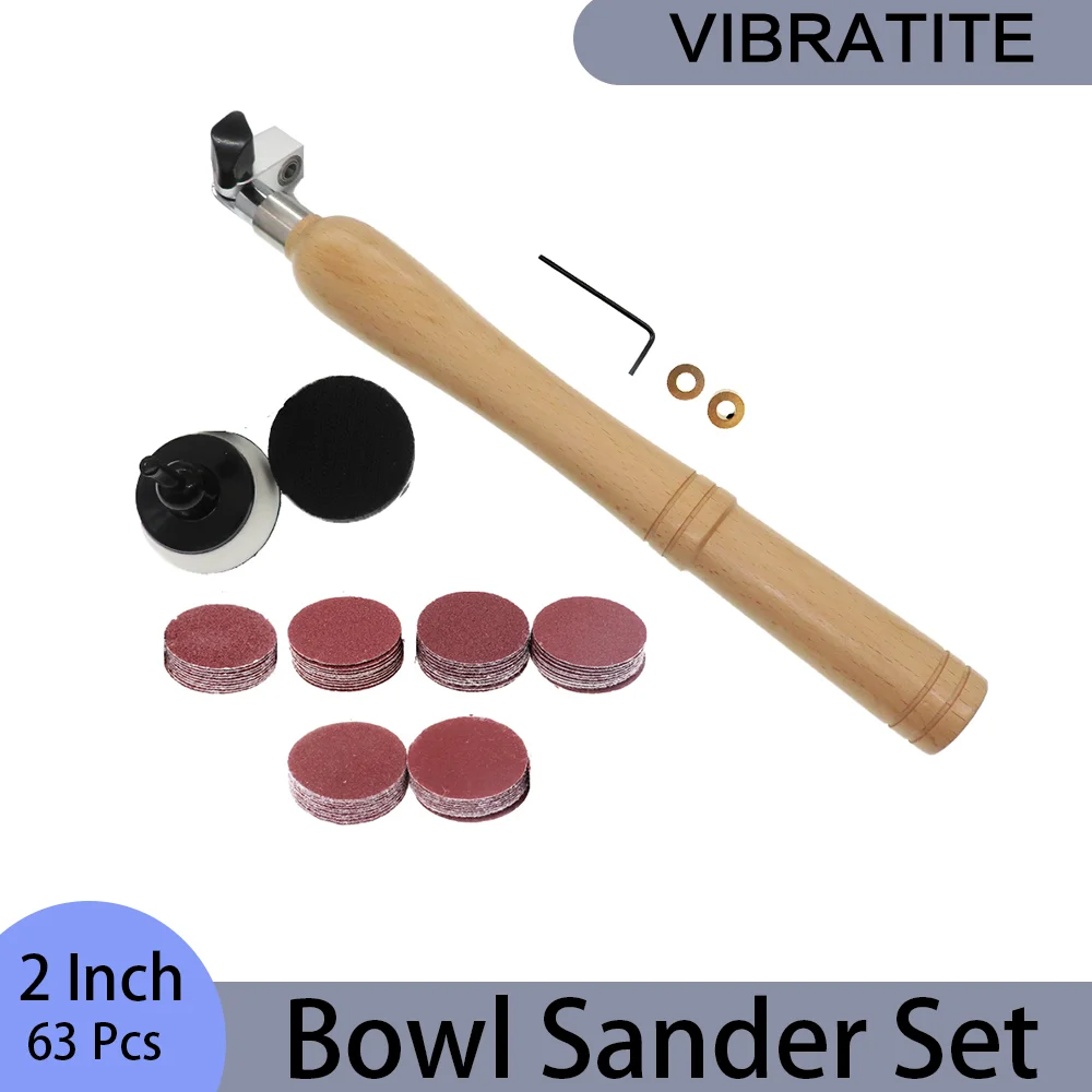 

63 Pcs Bowl Sander with 2 Inch Hook and Loop Sanding PU Pad and Long Hardwood Handle Red Sandpaper for Polishing and Finishing