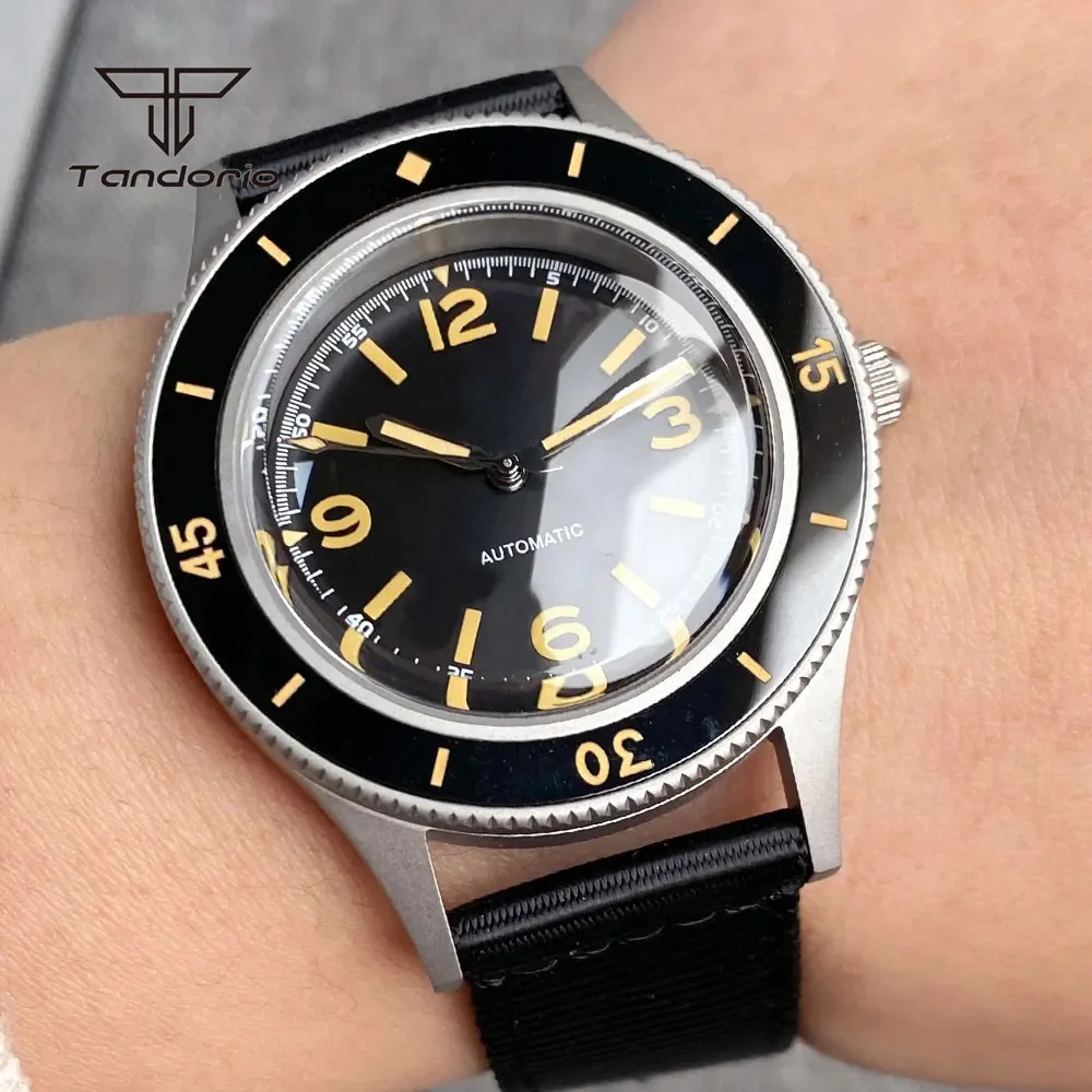 Tandorio Domed Sapphire Crystal NH35 Vintage 40mm Automatic Watch for Men Luminous 120 Clicks Bezel 20atm Mechanical Wristwatch