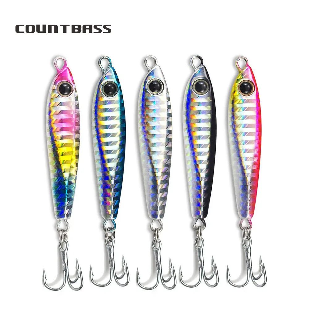 

COUNTBASS 5PCS 18g 0.63oz Micro Fishing Lures with treble hook, Metal Mini Fish Bait Sea Bass Jigging Game