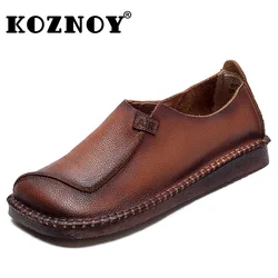 Koznoy 2cm Retro etniczne naturalne naturalne naturalne skórzane wiosenne jesienne szycie letnie wygodne płytkie damskie miękkie płaskie buty obuwie