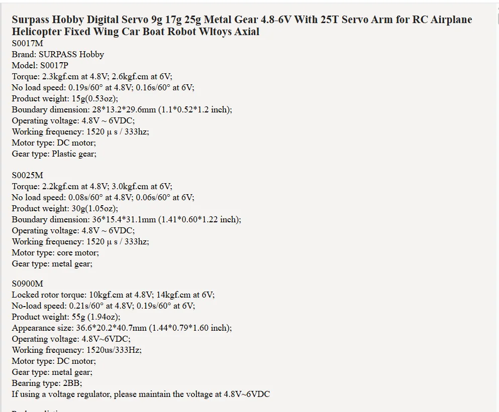 Surpass Hobby Digital Servo 9g 17g 25g Metal Gear With 25T Servo Arm for RC Airplane Helicopter Fixed Wing Car Boat Robot Wltoys