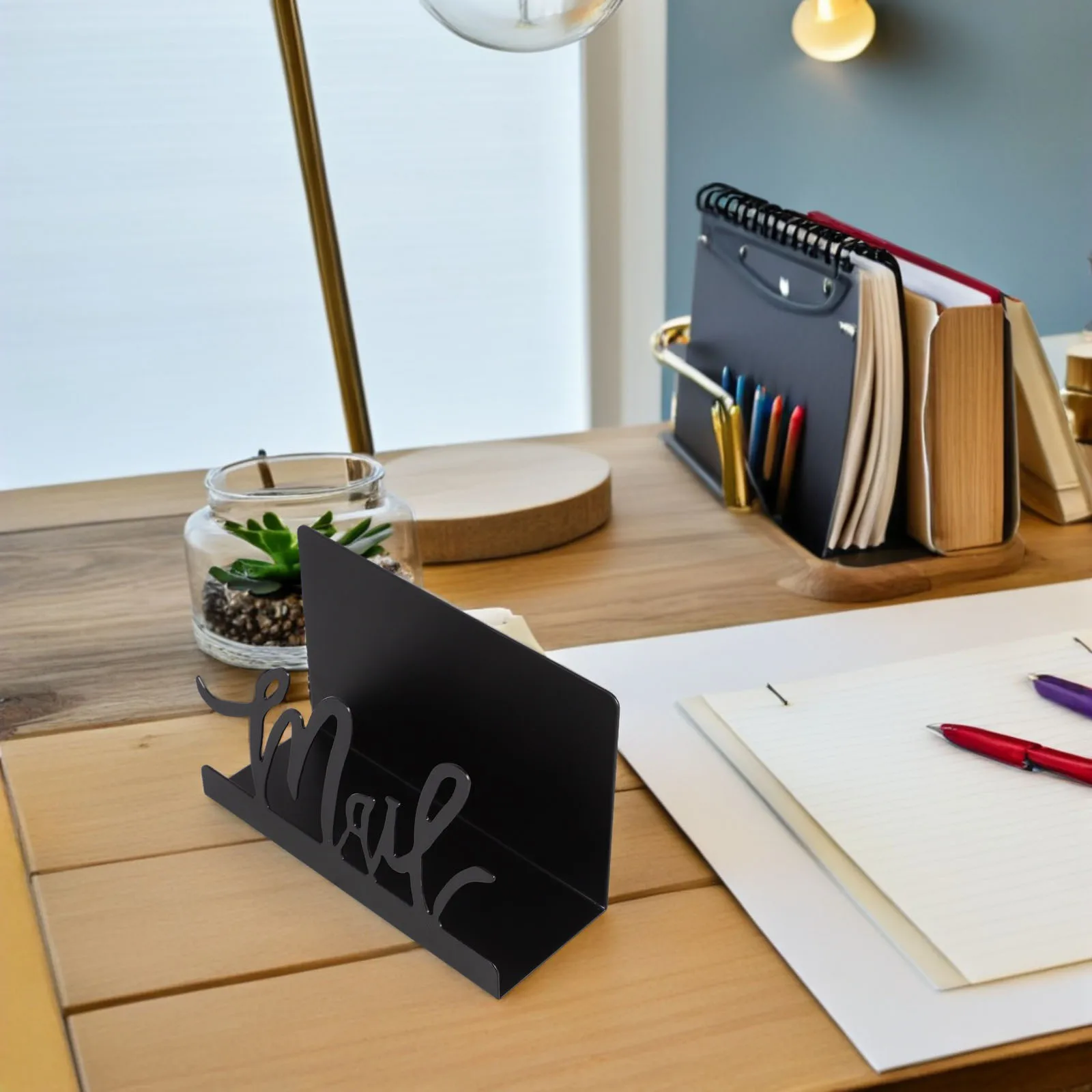 

Black Metal Letter Holder Desk Organizer File Stand Desktop Mail Organizer for Office Documents Letters Envelopes Notebooks