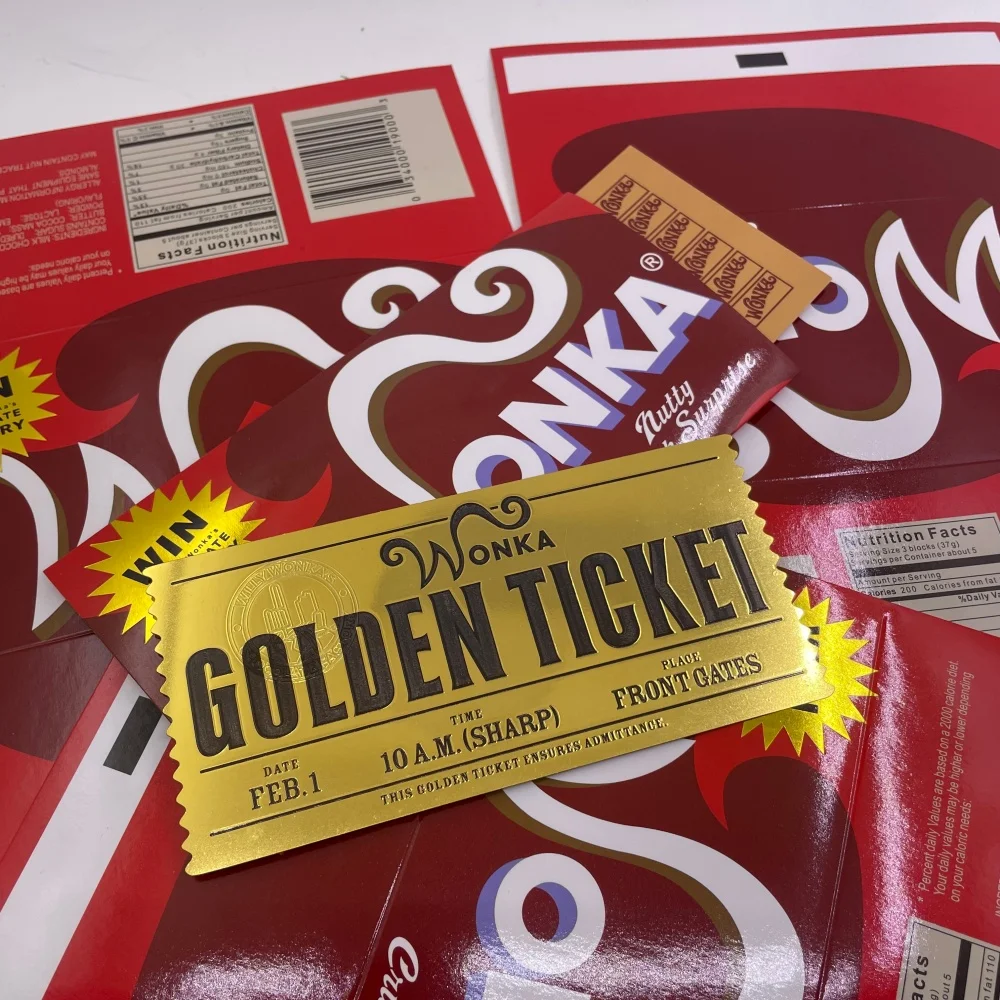 2025Hot Sale Chocolate Golden Ticket Anime Gold Voucher Brooch Pin Badges Metal Pins Bookmark Collection Valentine's Day Gift
