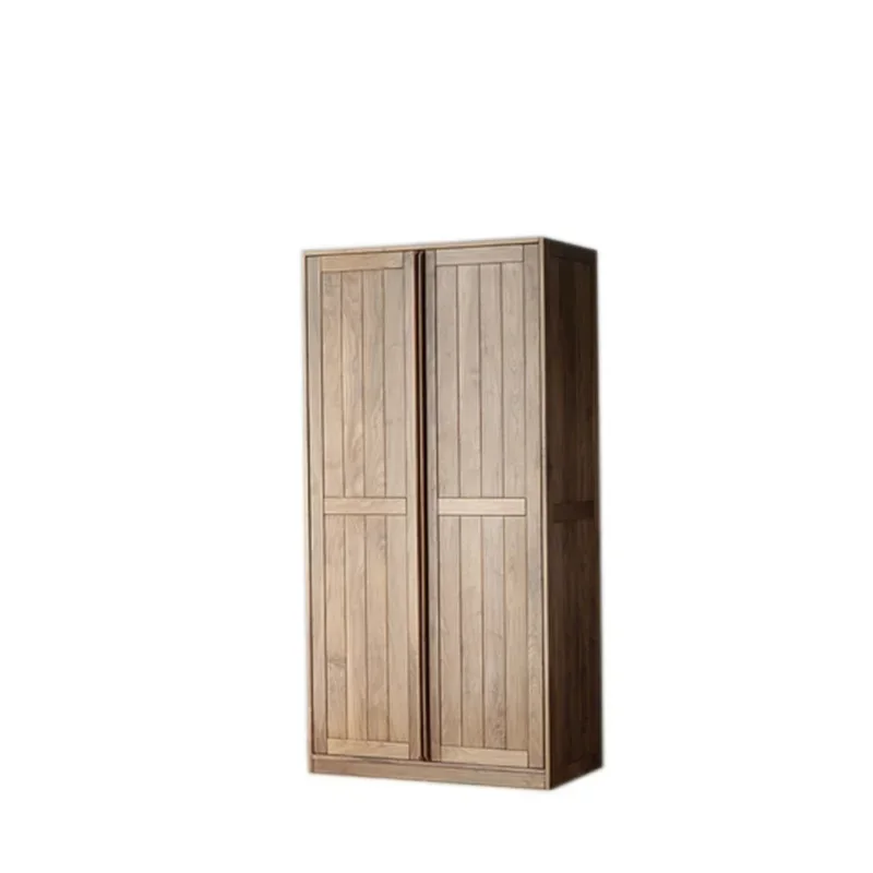 Black walnut bedroom wardrobe, locker Japanese rattan double door solid wood wardrobe, combination solid wood wardrobe