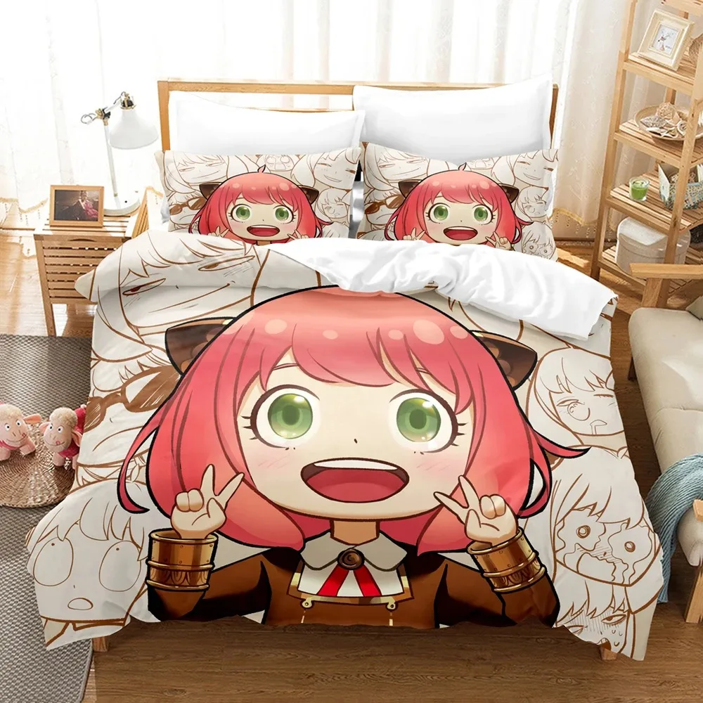 SPY×FAMILY Bedding Set Anime Anya Forger Quilt Cover Single Double Size With Pillowcase Boys Girls Bedspread