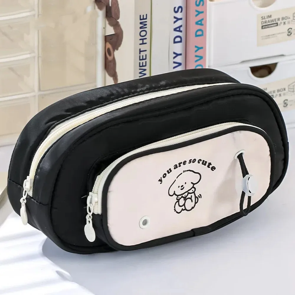 Girly Large Capacity Happy Puppy Pen Bag Portable Cute Stationery Storage Bag Double Layer Ins Zipper Bag School Supplies