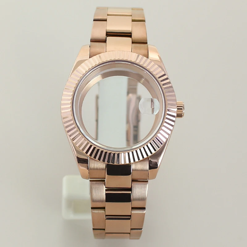 36 mm/39 mm für Nh35 Datejust Nh36 Nh34 Miyota8215 Uhrwerk, geriffeltes, gebogenes Uhrengehäuse, Schiebeschnalle, Saphirglas, 28,5 mm Zifferblatt