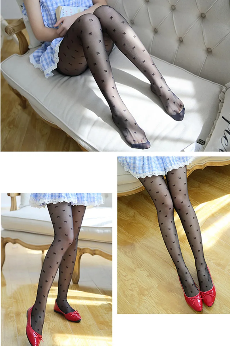 Sweet Heart Dot Jacquard Damenstrumpfhose Sexy dünner schlanker Netzstrumpf mit hohem Schleife-Spitzendetail Weiße enge Strümpfe – Detail 9