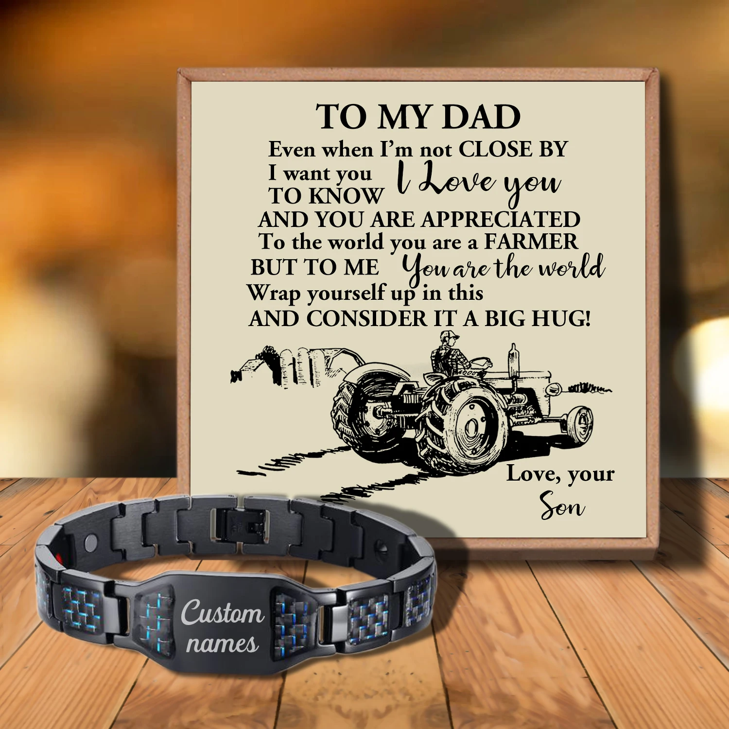 

Sac3216 To My Dad Never Feel That You Are Love from Love Son Customizable Message Card Bracelet for Birthday Anniversary