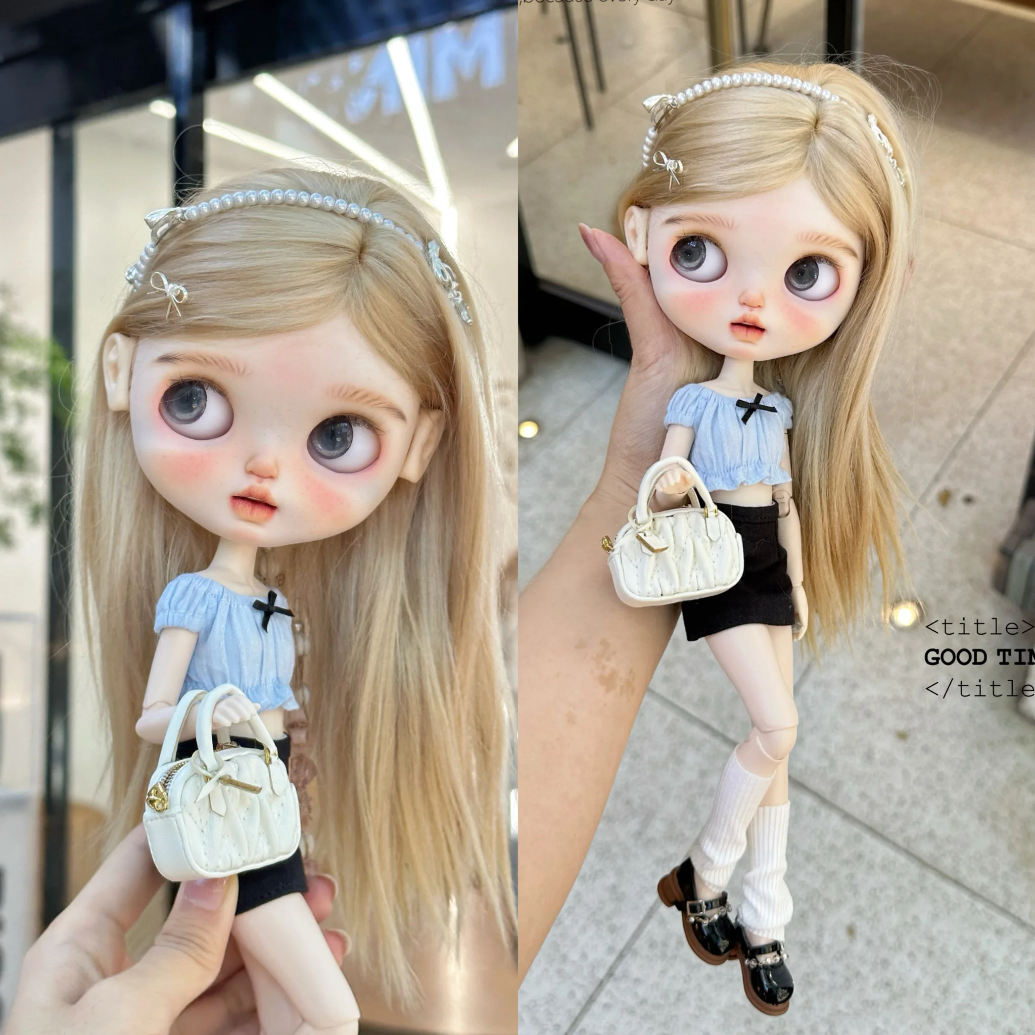 

Новая кукла Blythe Ob24 P20, детская одежда для кошек, топ с бантом и вырезом на плечах, черная юбка, клетчатая юбка