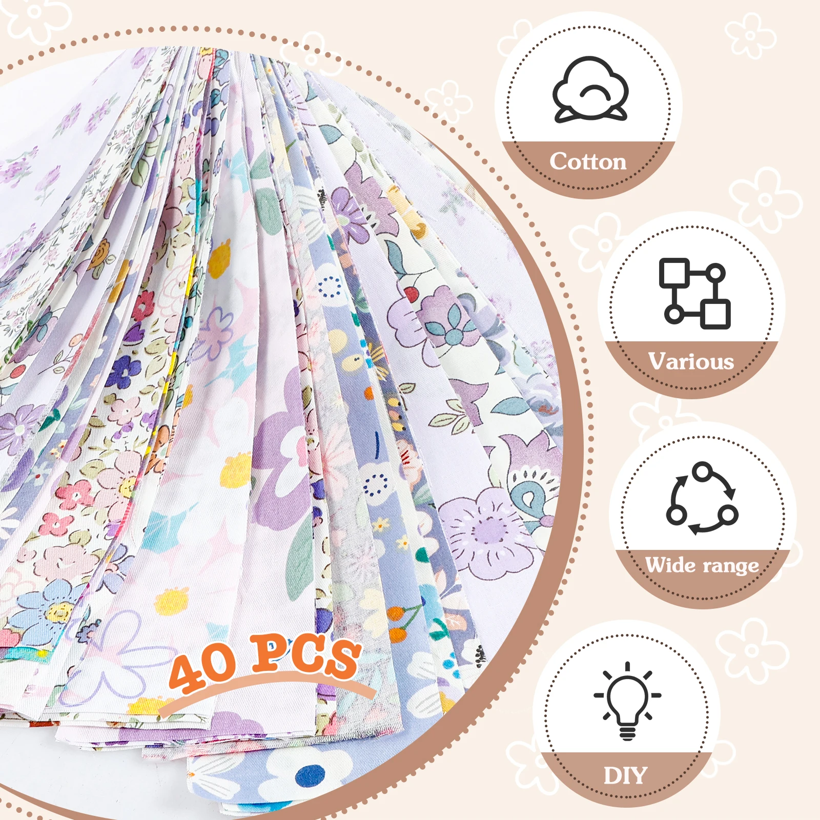 40pcs Jelly Roll Fabric Strips for Quilting Crafting Sewing Vinatge Flower Cotton Strip for Blanket Rug Home Decor Purse Making