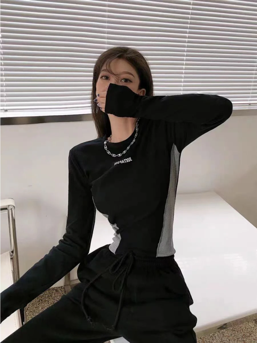 Bla Long Sve T-irt Women's High Waist ort Sle Inner Wear Base irt Top for Winter 2025 High Waist Slim Fit Design