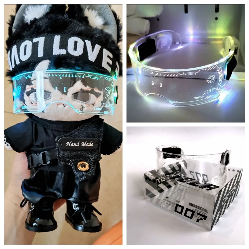 

20cm Idol Cotton Doll Accessories Dress Up 10.5cm Cyber Punk Colorful Neon Glow LED Luminous Glasses