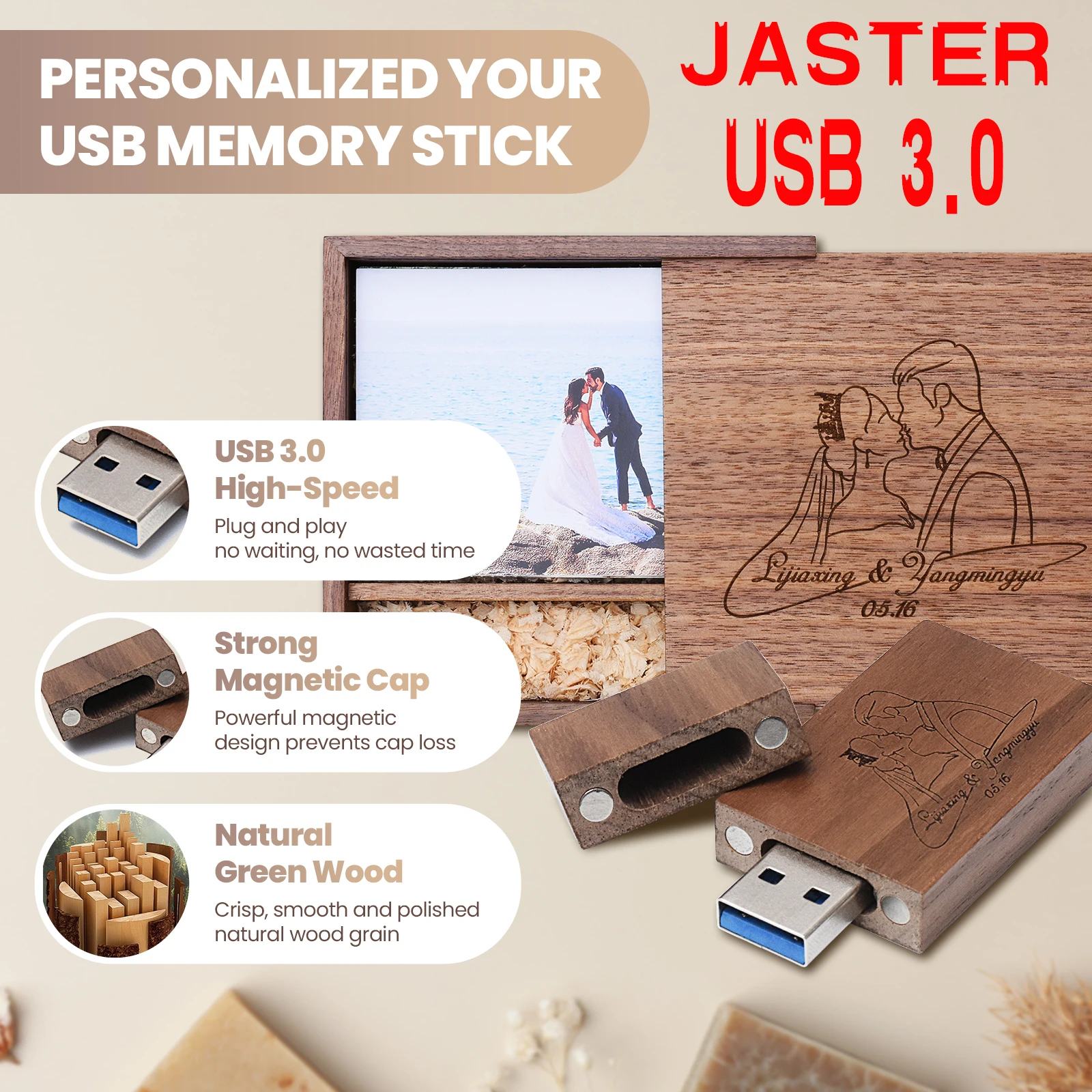 

Деревянный флэш-накопитель USB 3.0 с бесплатным логотипом 4G 8G 16G 32G 64GB 128G, свадебный подарок, коробка для ручек для 6*4, карта памяти, фотография, U-диск