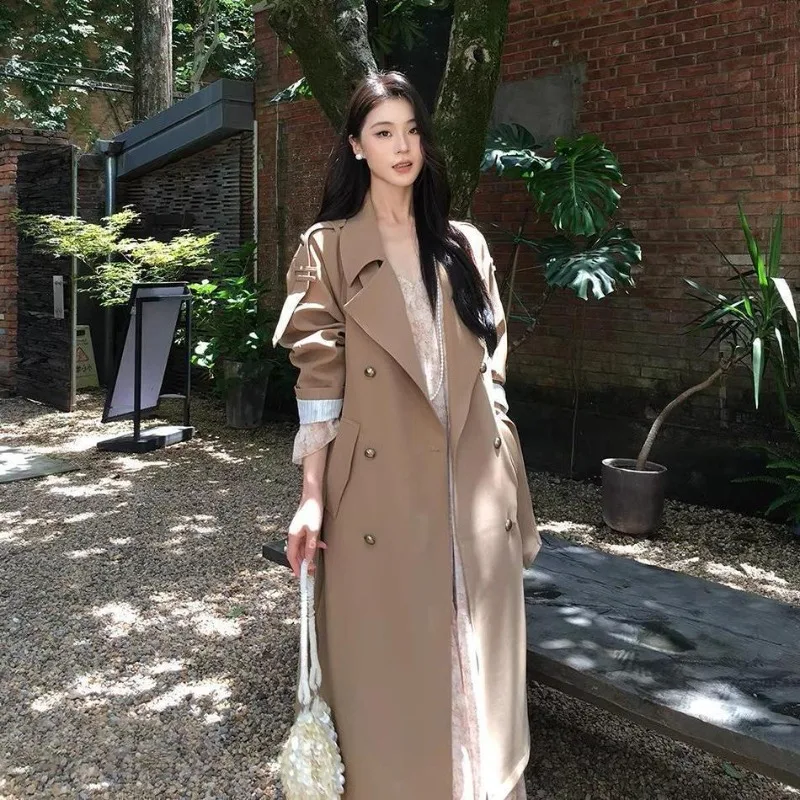 Spring and Autumn New Mid-length Student Commuter Style British Trench Coat Stylish and Chic for Women Petite Suit Collar Jacket
