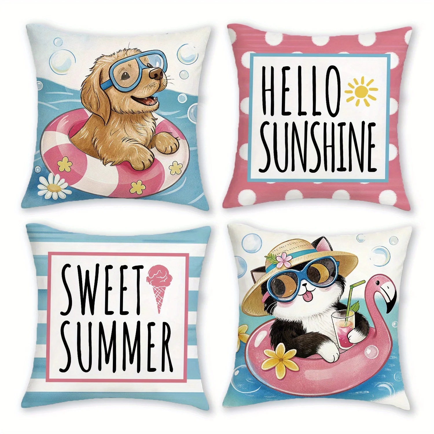 

4 шт., короткие плюшевые милые летние наволочки, 18 дюймов * 18 дюймов, чехлы для подушек для домашнего декора в полоску для собак и кошек, застежка-молния