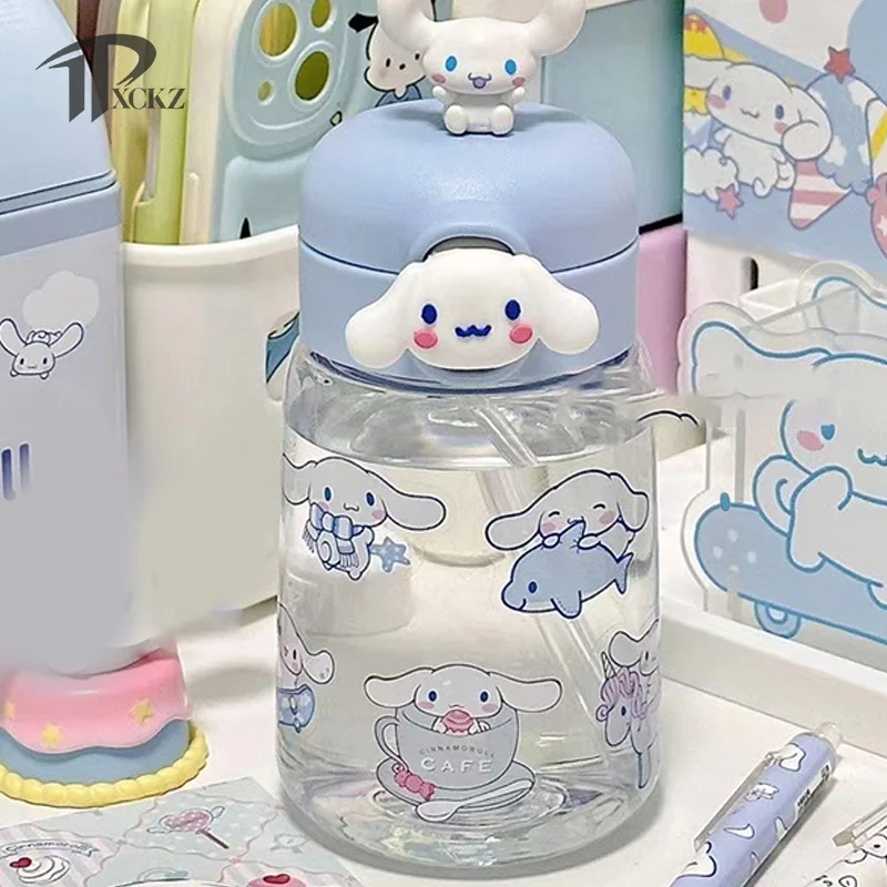 400ML Cinnamoroll Sanrio Water Bottle Anime Kuromi Melody Plastic Cartoon Cute Accompanying Straw Cup Kawaii Children's Day Gift