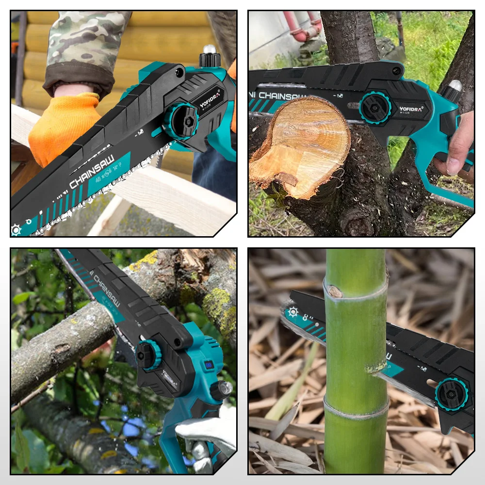 YOFIDRA 8 Inch Electric Saw 40000RPM With Digital Display Cordless Efficient Garden Logging Chainsaw For Makita 21V Battery Pin