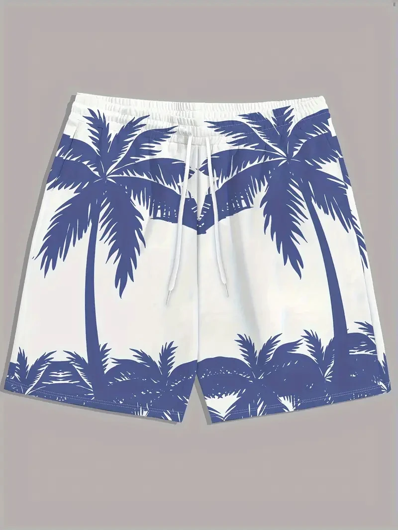 อินเทรนด์รูปแบบปาล์มต้นไม้กางเกงขาสั้นชายหาดสําหรับชายแฟชั่นฤดูร้อนวันหยุดวันหยุด 3D พิมพ์ SWIM Trunk Casual ขนาดใหญ่สั้น