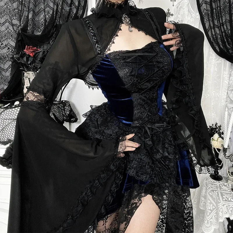 

Кружевная сетка с рукавами «летучая мышь», прозрачные укороченные топы, короткая накидка, пальто, торговый центр, готическая женская тонкая шаль, раш-гард, косплей