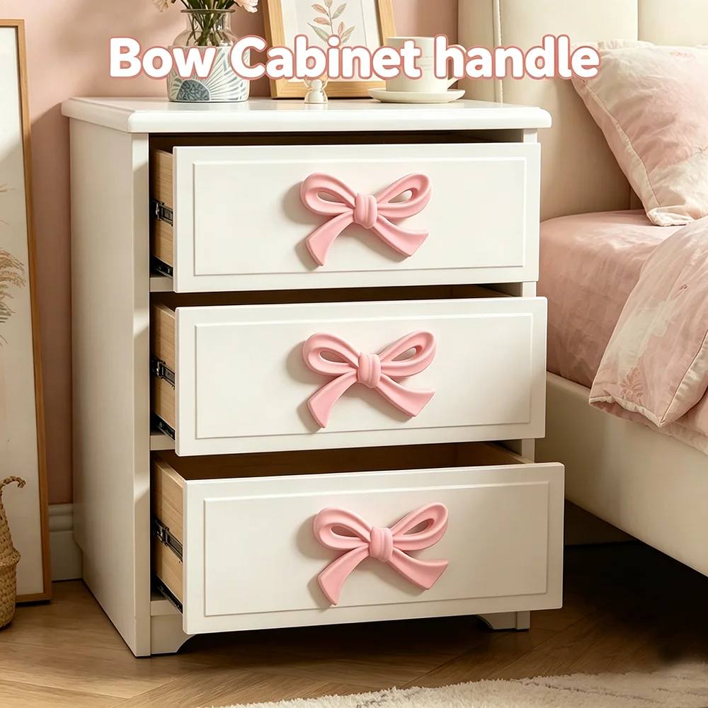 Pink Bow Zinc Alloy Drawer Handle Cute Decor Cupboard Wardrobe Closet Pulls Furniture Handle DIY Room