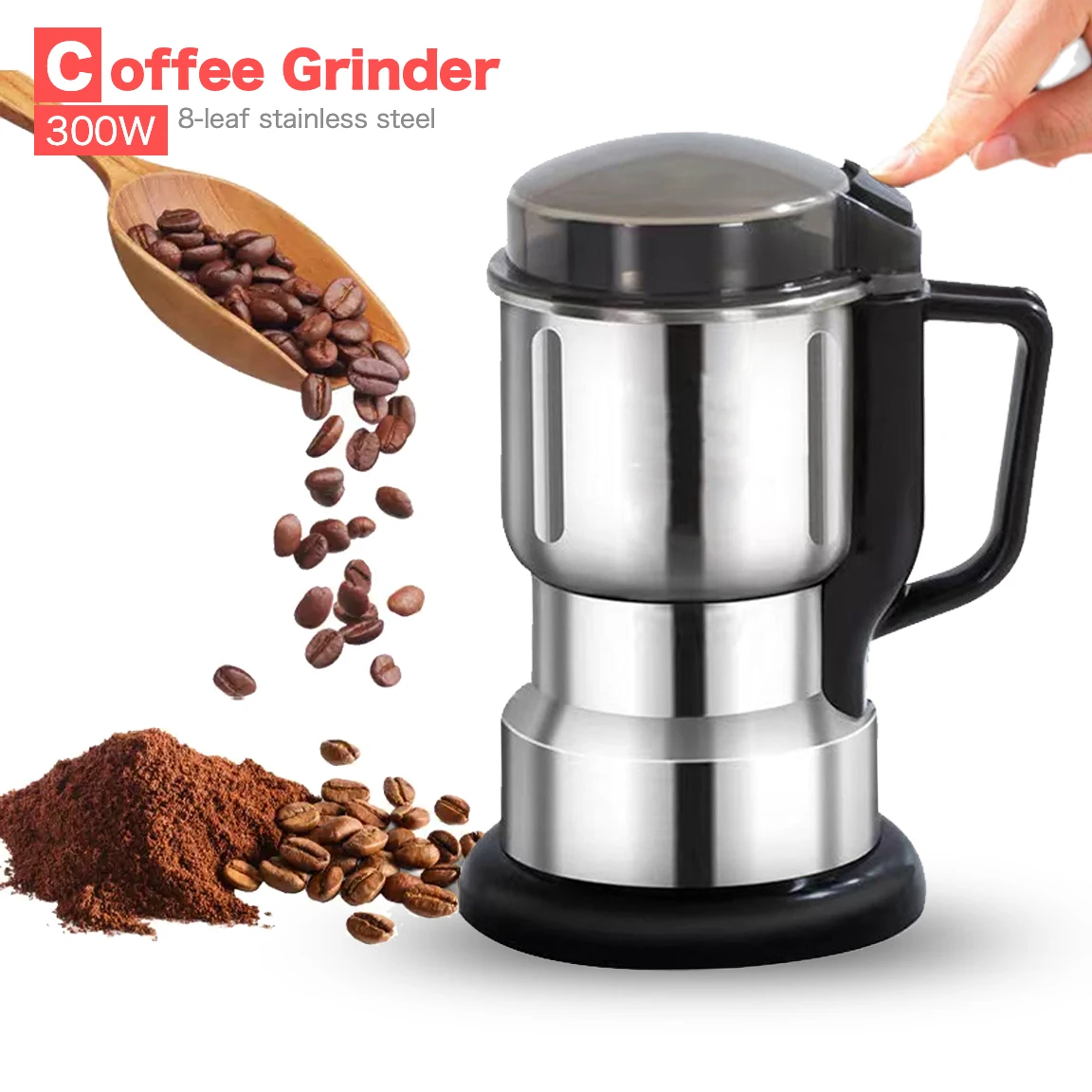 

300W Upgrade 8-Leaf Electric Stainless Coffee Grinder Kitchen Cereal Nuts Bean Crusher High-power Wall Breaking Machine for Home