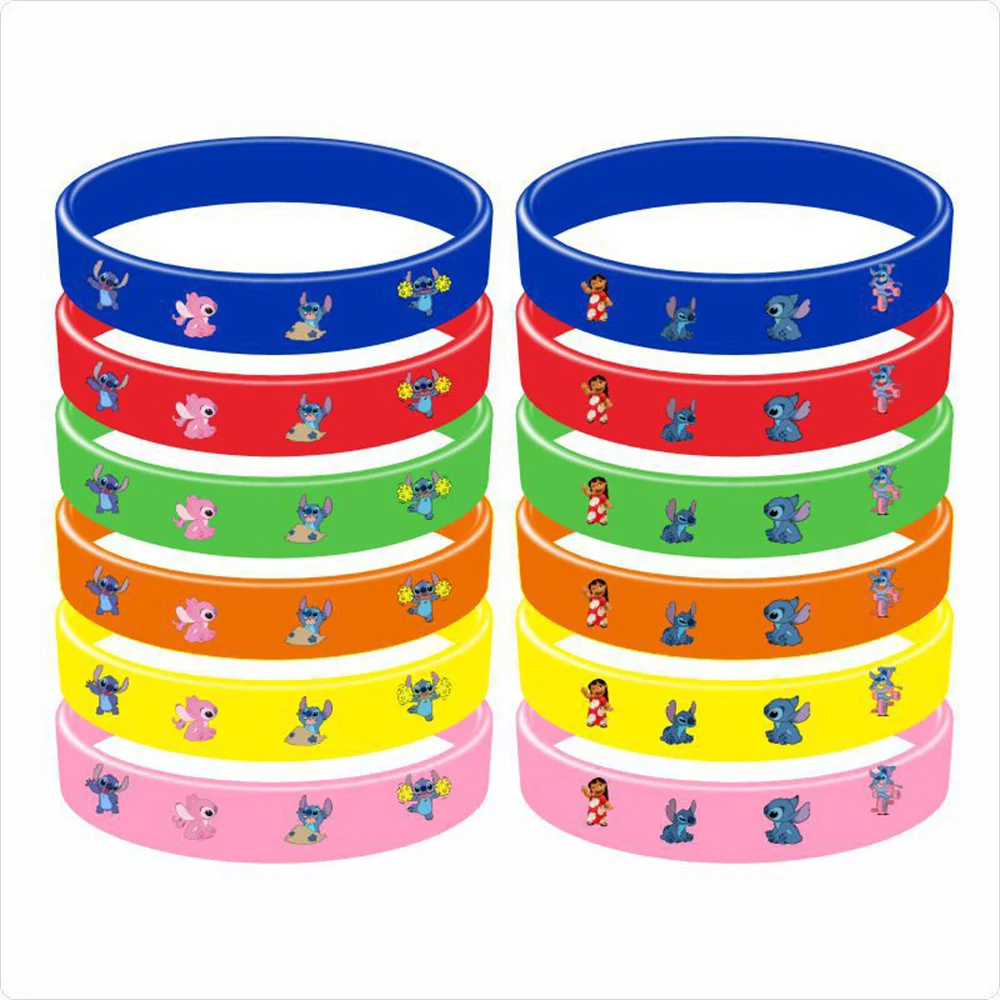 6/12Pcs Disney Lilo&Stitch Bracelet Anime Figure Stitch Silicone Kids Wristband Toy Cosplay Accessories Girls Kids Birthday Gift
