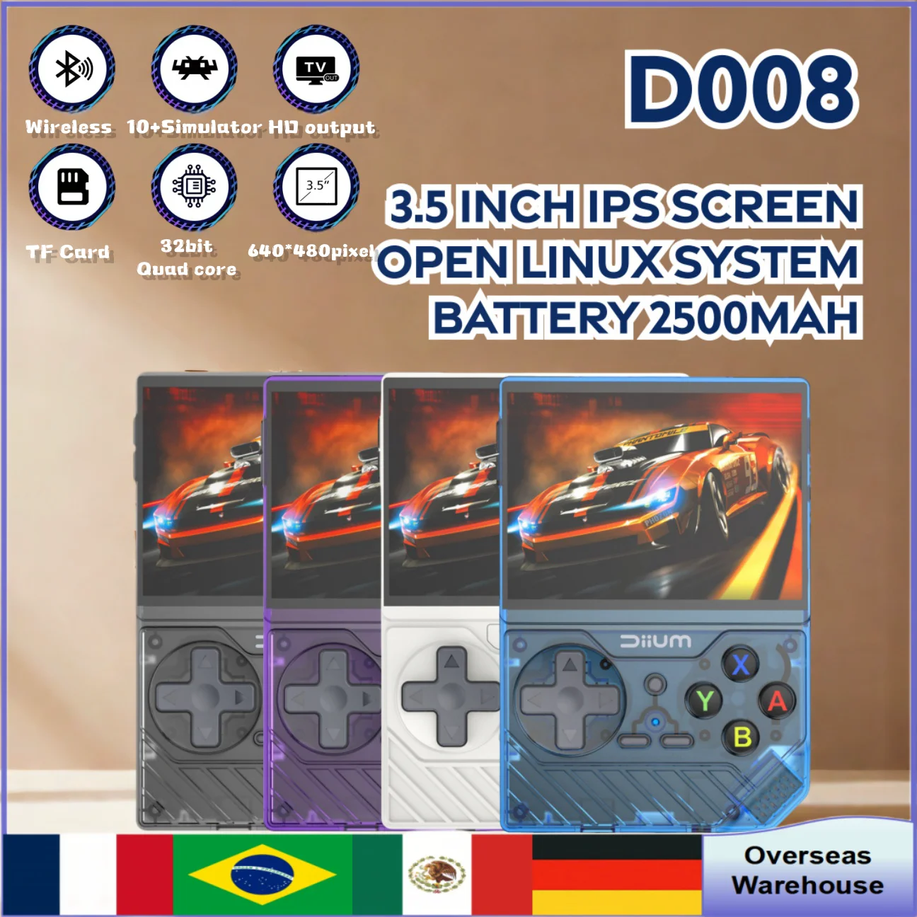 

D008 Handheld Game Console 2500mAh Console Open Linux System Retro Game Console 3.5 Inch IPS Screen Video Game Consoles Men Gift