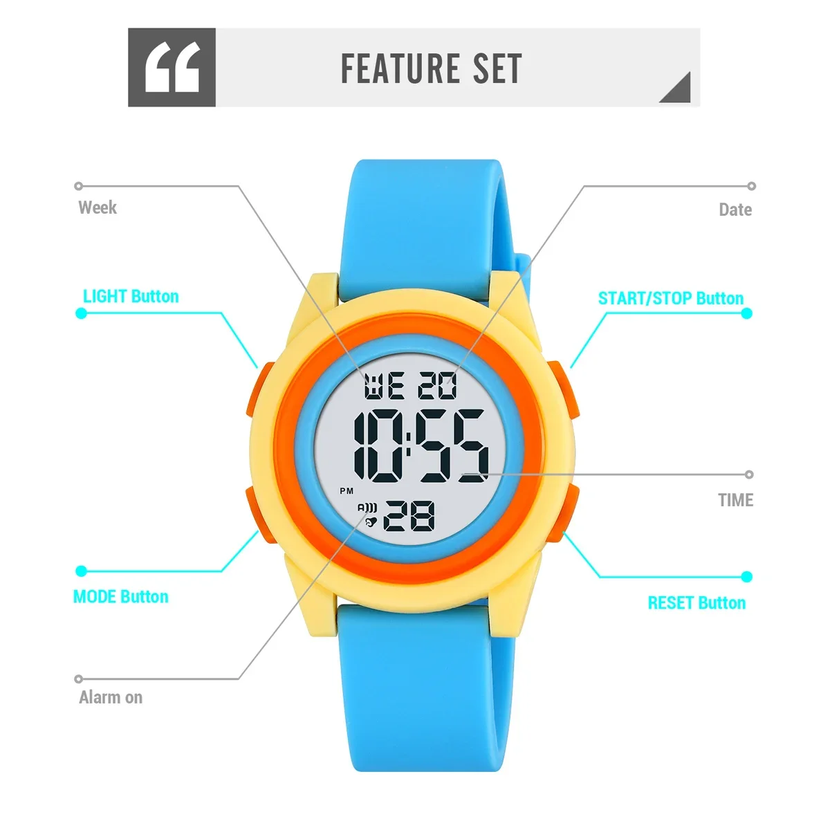 SKMEI 2429 часы 50 м водонепроницаемые наручные часы для мальчиков и девочек будильник детский цифровой светодиодный черный свет секундомер детский