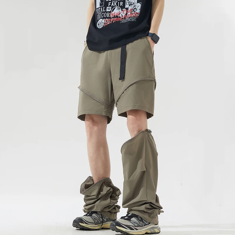 

Summer Lightweight Men Detachable Legs Outdoor Loose Casual Track Quick Dry Cargo Pants Unisex Techwear Sport Short Trousers