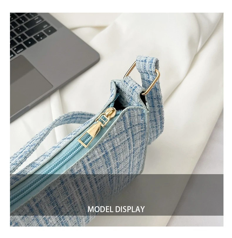Damen-Unterarmtasche mit minimalistischem Gittermuster, modische High-End-Design-Umhängetasche, lässige, vielseitige Geldbörse für den Pendelverkehr – Detail 7