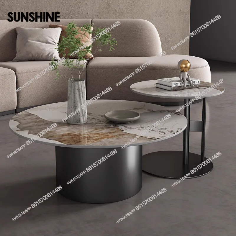 

Italian light luxury modern round rock slab size round coffee table combination living room household small apartment design
