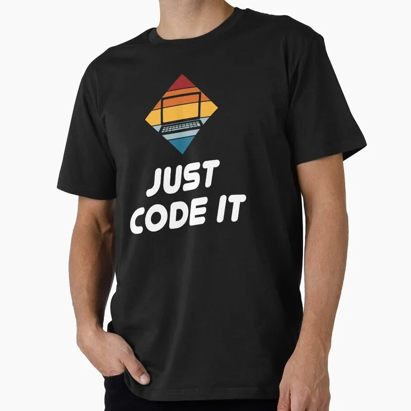 JUST CODE IT Diamond Vintage Retro Sunset Developer Graphic Print T‑Shirts Funny Programmer IT Geek Tees Developer Humor Gift