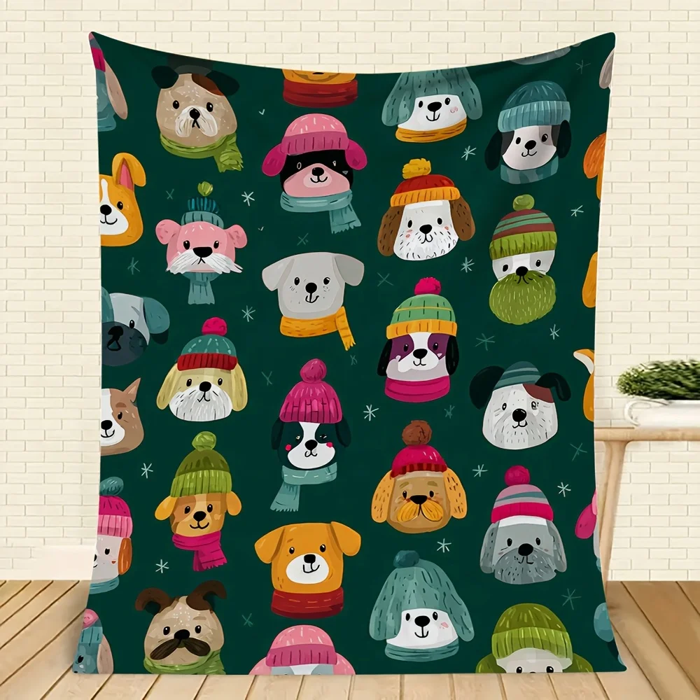 Cozy Dog Winter Gear Printed Flannel printed blanket suitable for all seasons suitable for living room office sofa and travel
