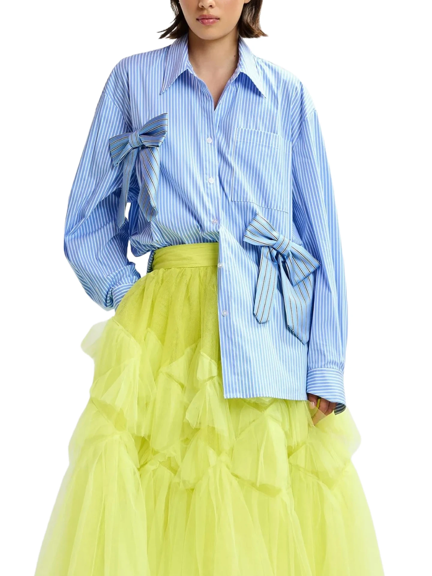 

Синяя полосатая женская рубашка свободного кроя с длинными рукавами, универсальный топ в розовую полоску для повседневной носки, элегантный стиль