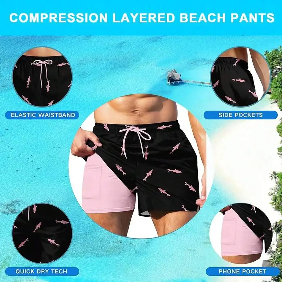 

Mens Quick Dry Swim Trunks With Compression Liner And Pockets