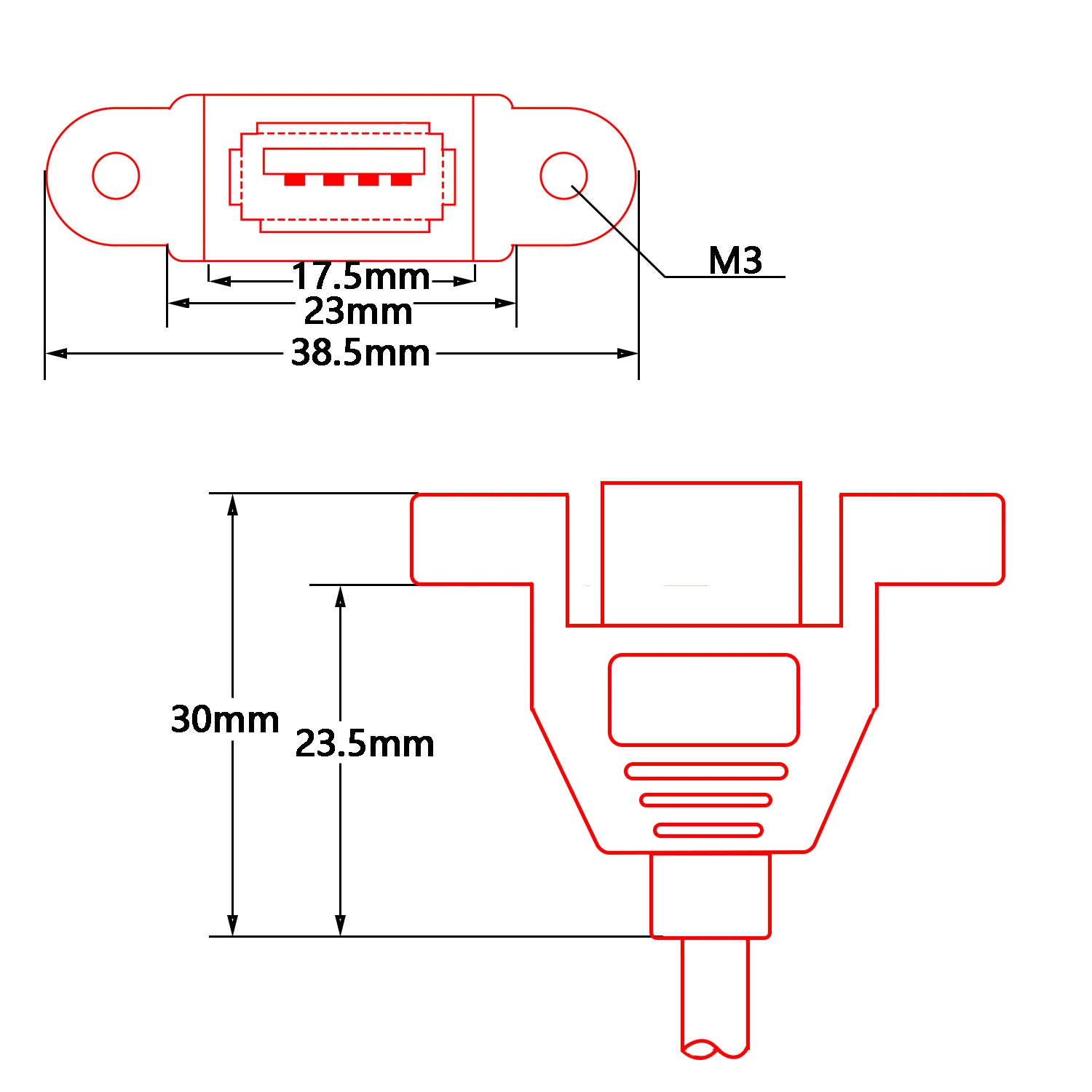 Cable de extensión USB 3,0 de montaje en Panel, adaptador de montaje en Panel, 1 pies/30cm, USB 3,0 macho a hembra con agujero de tornillo, Cable externo